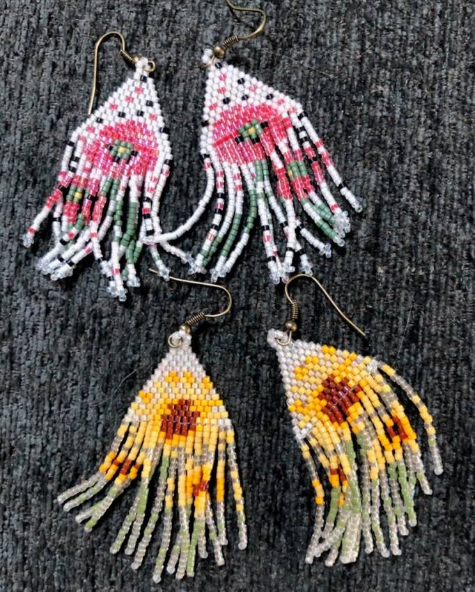 Beaded Poppy and Sunflower Earrings
