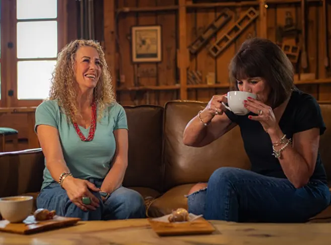 Two women eating at a restaurant