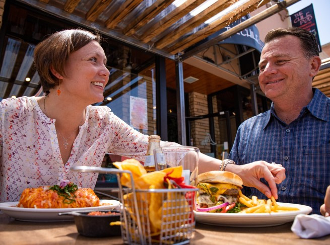 A couple eating at a restaurant